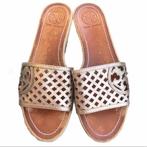 Tory Burch Platinum Platform Espadrilles Size 8.5 8 1/2